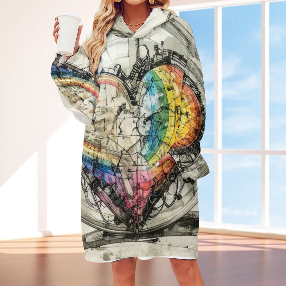 Heart Multi-colored Hooded Blanket