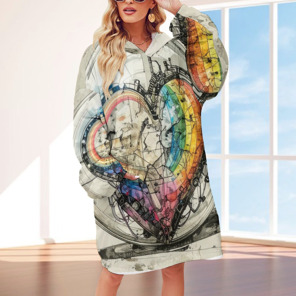 Heart Multi-colored Hooded Blanket